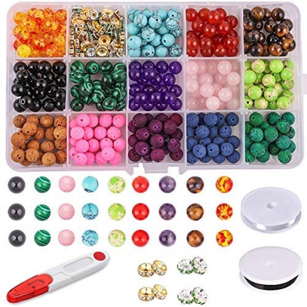 Fishdown 330 Pcs 8mm Beads Kit Chakra Beads Lava Beads Rock