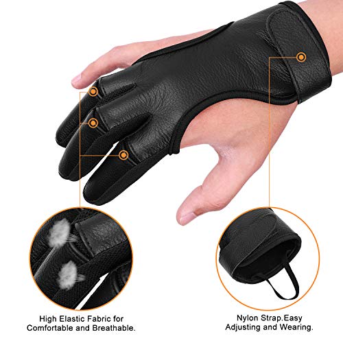 FitsT4 Leather Archery Gloves Three Finger Hand Guard Protective G...