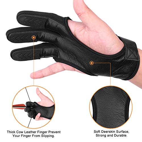 FitsT4 Leather Archery Gloves Three Finger Hand Guard Protective G...