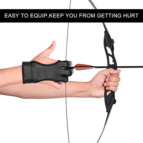 FitsT4 Leather Archery Gloves Three Finger Hand Guard Protective G...