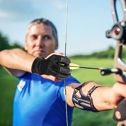 FitsT4 Leather Archery Gloves Three Finger Hand Guard Protective G...