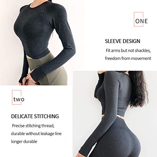 FITTOO Womens Long Sleeves Workout Crop Tops Seamless Sports Shir...