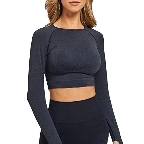 FITTOO Womens Long Sleeves Workout Crop Tops Seamless Sports Shir...