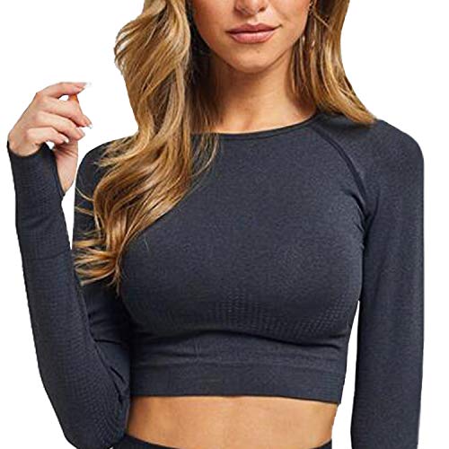 FITTOO Womens Long Sleeves Workout Crop Tops Seamless Sports Shir...