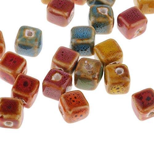 50 Pieces Cube/Triangle Bead Flower Glaze Charm Ceramic Beads Porc...