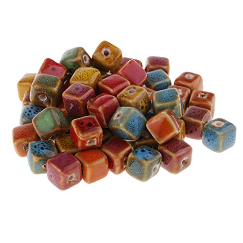 50 Pieces Cube/Triangle Bead Flower Glaze Charm Ceramic Beads Porc...