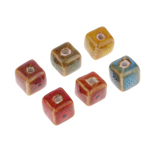 50 Pieces Cube/Triangle Bead Flower Glaze Charm Ceramic Beads Porc...