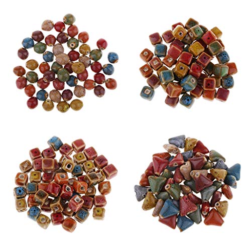 50 Pieces Cube/Triangle Bead Flower Glaze Charm Ceramic Beads Porc...
