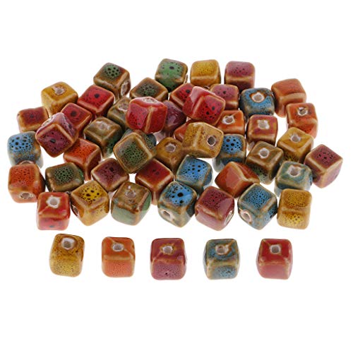50 Pieces Cube/Triangle Bead Flower Glaze Charm Ceramic Beads Porc...
