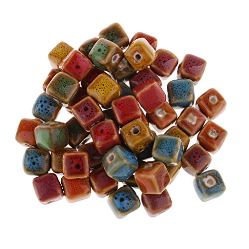 50 Pieces Cube/Triangle Bead Flower Glaze Charm Ceramic Beads Porc...