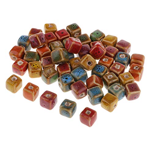 50 Pieces Cube/Triangle Bead Flower Glaze Charm Ceramic Beads Porc...