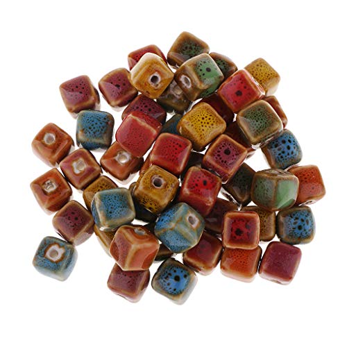50 Pieces Cube/Triangle Bead Flower Glaze Charm Ceramic Beads Porc...