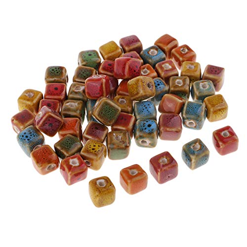 50 Pieces Cube/Triangle Bead Flower Glaze Charm Ceramic Beads Porc...