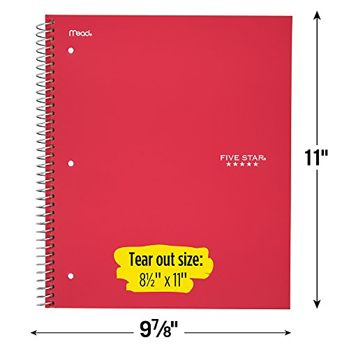 Five Star Spiral Notebook, 5 Subject, College Ruled Paper, 200 She...