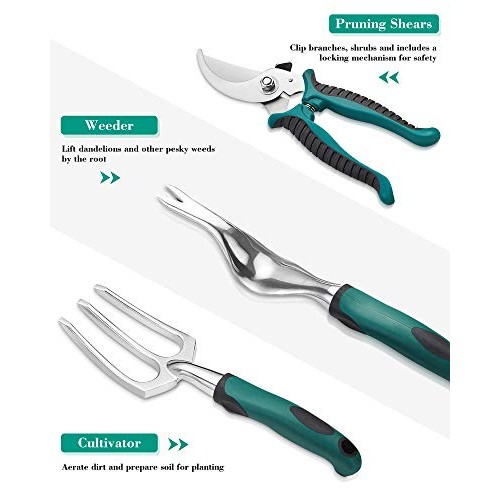 FiveJoy Garden Tool Set, 11 Piece Aluminum Alloy Steel Hand Tool S...