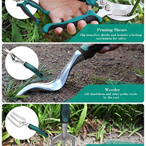 FiveJoy Garden Tool Set, 11 Piece Aluminum Alloy Steel Hand Tool S...