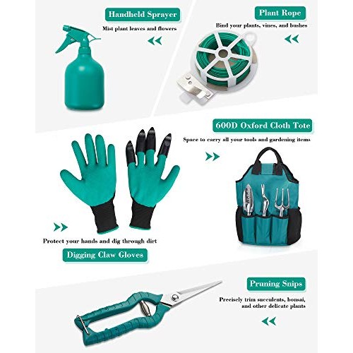 FiveJoy Garden Tool Set, 11 Piece Aluminum Alloy Steel Hand Tool S...