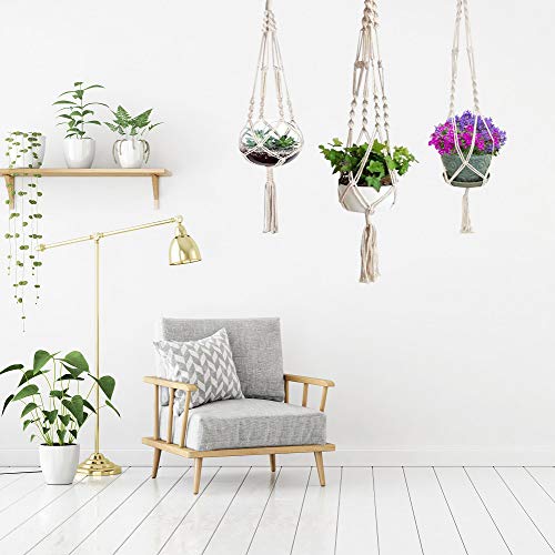 3 Pack Macrame Plant Hanger with S-L Size, Fixinus 4 Legs Cotton W...