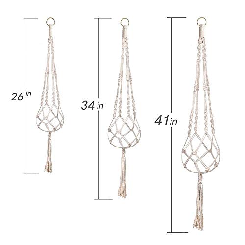3 Pack Macrame Plant Hanger with S-L Size, Fixinus 4 Legs Cotton W...