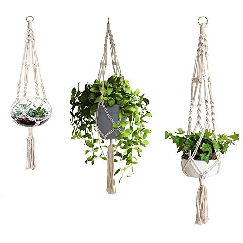 3 Pack Macrame Plant Hanger with S-L Size, Fixinus 4 Legs Cotton W...