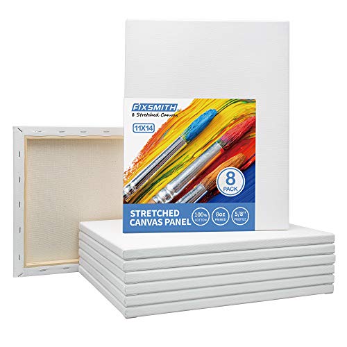 FIXSMITH Stretched White Blank Canvas - 11x14 Inch, 8 Pack, Primed...