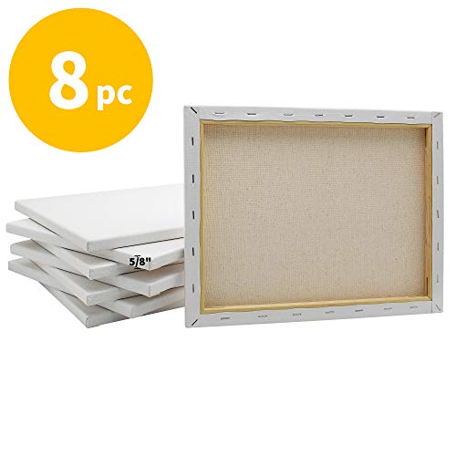FIXSMITH Stretched White Blank Canvas - 11x14 Inch, 8 Pack, Primed...