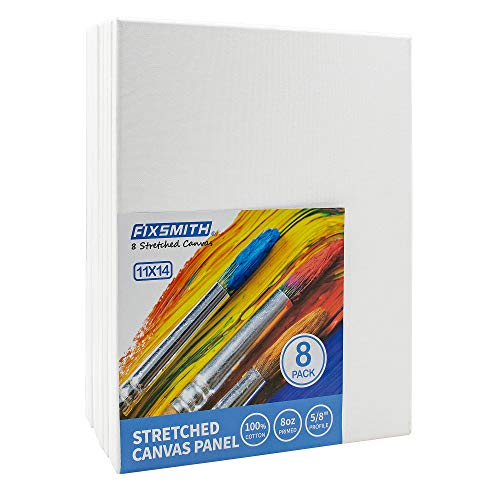 FIXSMITH Stretched White Blank Canvas - 11x14 Inch, 8 Pack, Primed...