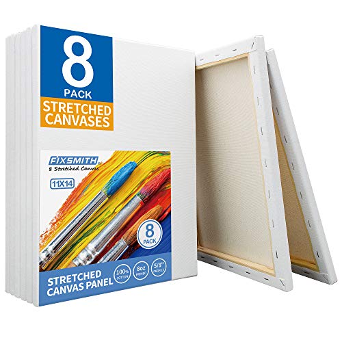 FIXSMITH Stretched White Blank Canvas - 11x14 Inch, 8 Pack, Primed...