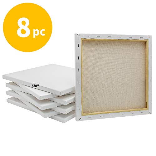 FIXSMITH Stretched White Blank Canvas- 12x12 Inch,Bulk Pack of 8,P...