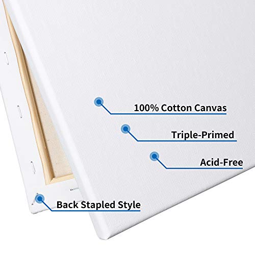 FIXSMITH Stretched White Blank Canvas- 12x12 Inch,Bulk Pack of 8,P...