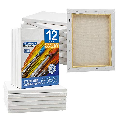 FIXSMITH Stretched White Blank Canvas- 8x10 Inch,Bulk Pack of 12,P...