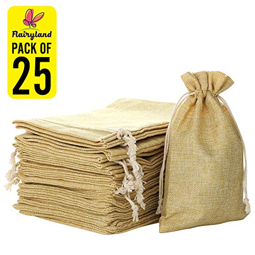 FLAIRYLAND 5 X 8 Linen Burlap Bags with Jute Drawstring for Gift...