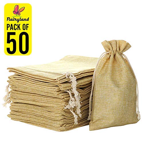 FLAIRYLAND 50 Pcs 4.7 x 7.5 inch Linen Burlap Bags with Jute Draws...
