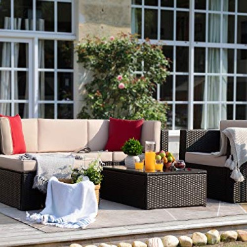 Flamaker 6 Pieces Patio Furniture Set Outdoor Sectional Sofa Outdo...