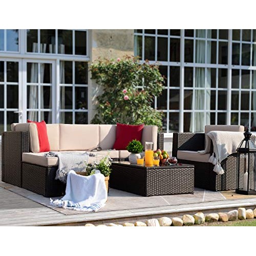 Flamaker 6 Pieces Patio Furniture Set Outdoor Sectional Sofa Outdo...