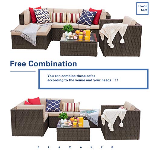 Flamaker 6 Pieces Patio Furniture Set Outdoor Sectional Sofa Outdo...