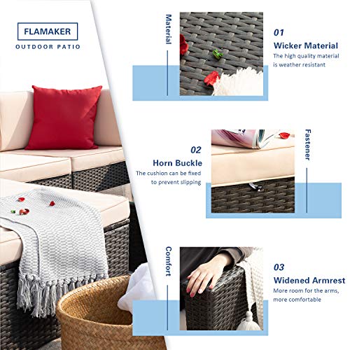 Flamaker 6 Pieces Patio Furniture Set Outdoor Sectional Sofa Outdo...