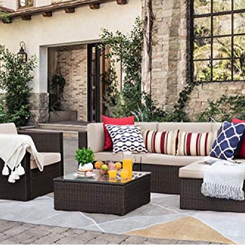Flamaker 6 Pieces Patio Furniture Set Outdoor Sectional Sofa Outdo...