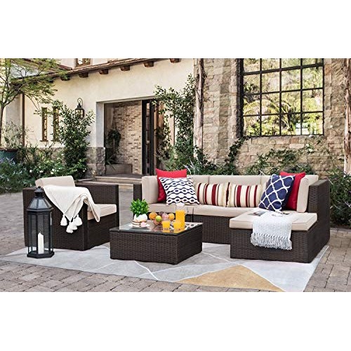 Flamaker 6 Pieces Patio Furniture Set Outdoor Sectional Sofa Outdo...