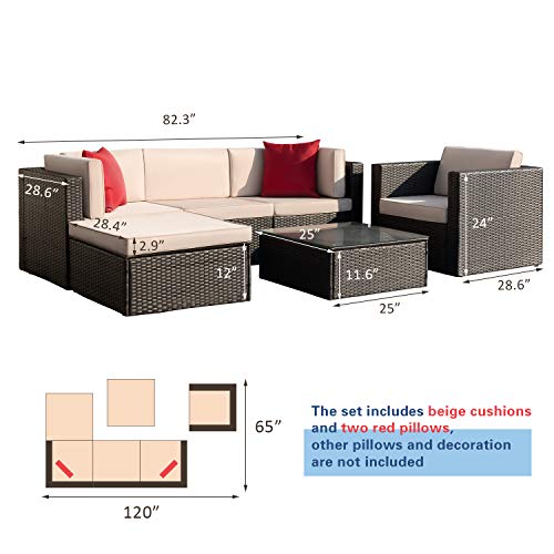 Flamaker 6 Pieces Patio Furniture Set Outdoor Sectional Sofa Outdo...