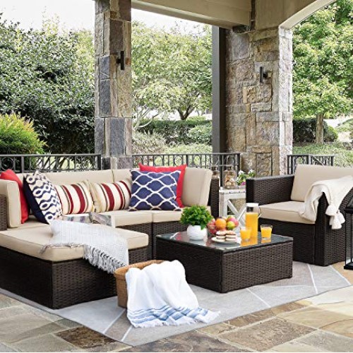 Flamaker 6 Pieces Patio Furniture Set Outdoor Sectional Sofa Outdo...