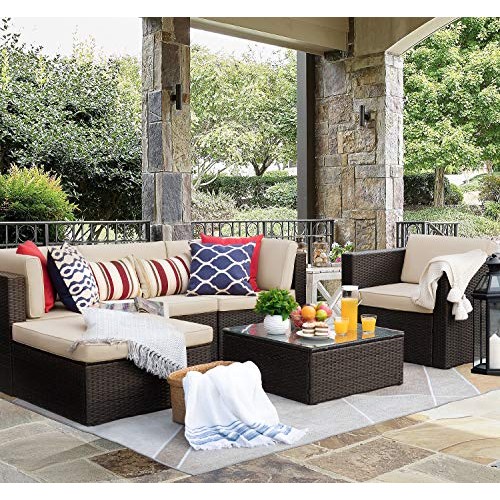 Flamaker 6 Pieces Patio Furniture Set Outdoor Sectional Sofa Outdo...