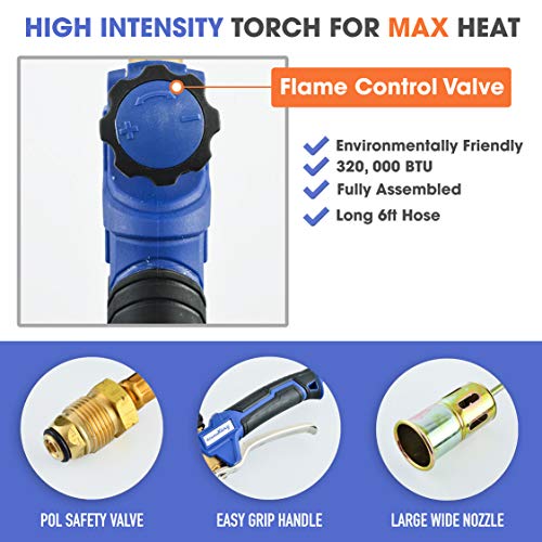 Flame King YSNAX1-061a Propane Torch Kit Heavy Duty Weed Burner, B...
