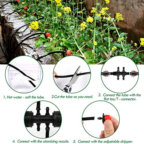 Flantor Garden Irrigation Kit, 50ft 3/8 Tubing + 50ft 1/4 Tubing...