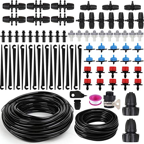 Flantor Garden Irrigation Kit, 50ft 3/8 Tubing + 50ft 1/4 Tubing...