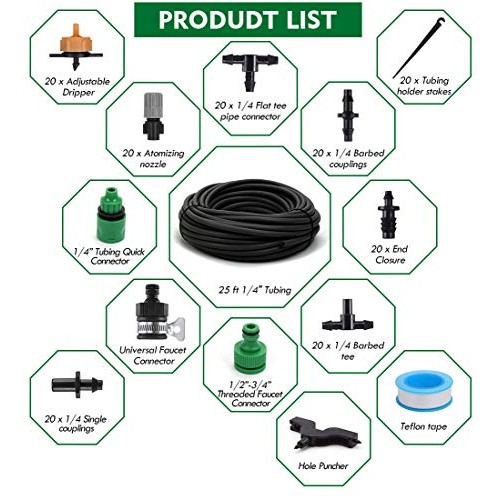 Flantor Garden Irrigation System, 50ft 1/4 Blank Distribution Tub...
