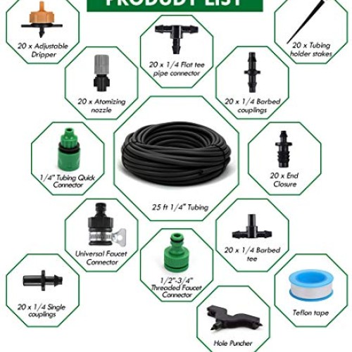 Flantor Garden Irrigation System, 50ft 1/4 Blank Distribution Tub...