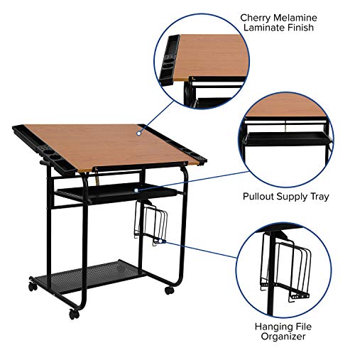 Flash Furniture Adjustable Drawing and Drafting Table with Black F...