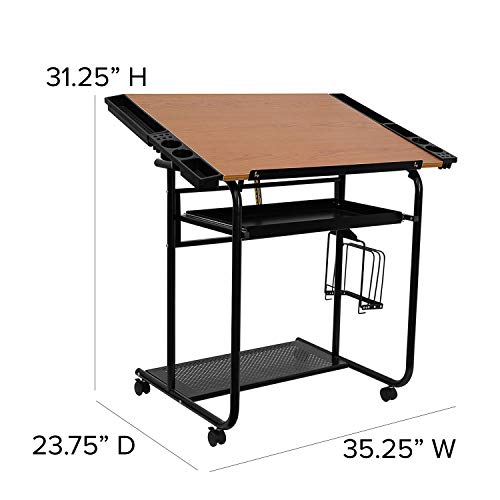 Flash Furniture Adjustable Drawing and Drafting Table with Black F...