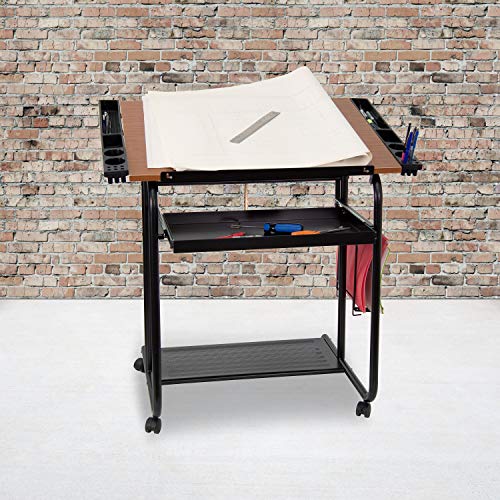 Flash Furniture Adjustable Drawing and Drafting Table with Black F...